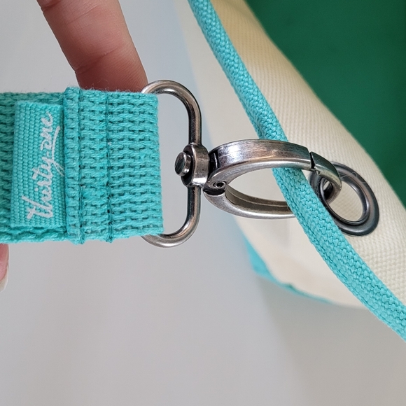 THIRTY-ONE Canvas Crew Carry-All Tote Bag Natural / Turquoise RETIRED - Picture 7 of 12